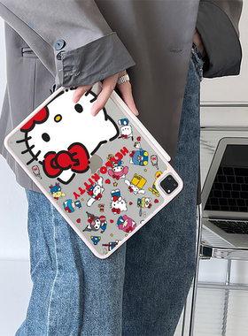 超创意适用无盖ipad11a16保护壳10代亚克力air45全包mini7磁吸笔槽10.2寸粉凯蒂猫pro11/12.9硬后壳9.7平板套