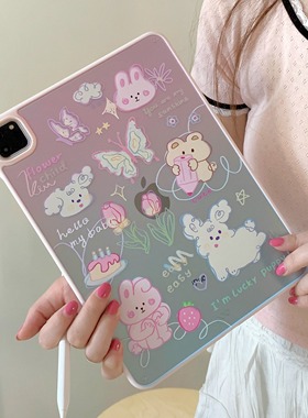 超创意适用无盖ipad11a16保护壳10代亚克力air45全包mini67磁吸笔槽10.2寸小狗兔子pro11/12.9硬壳9.7平板套