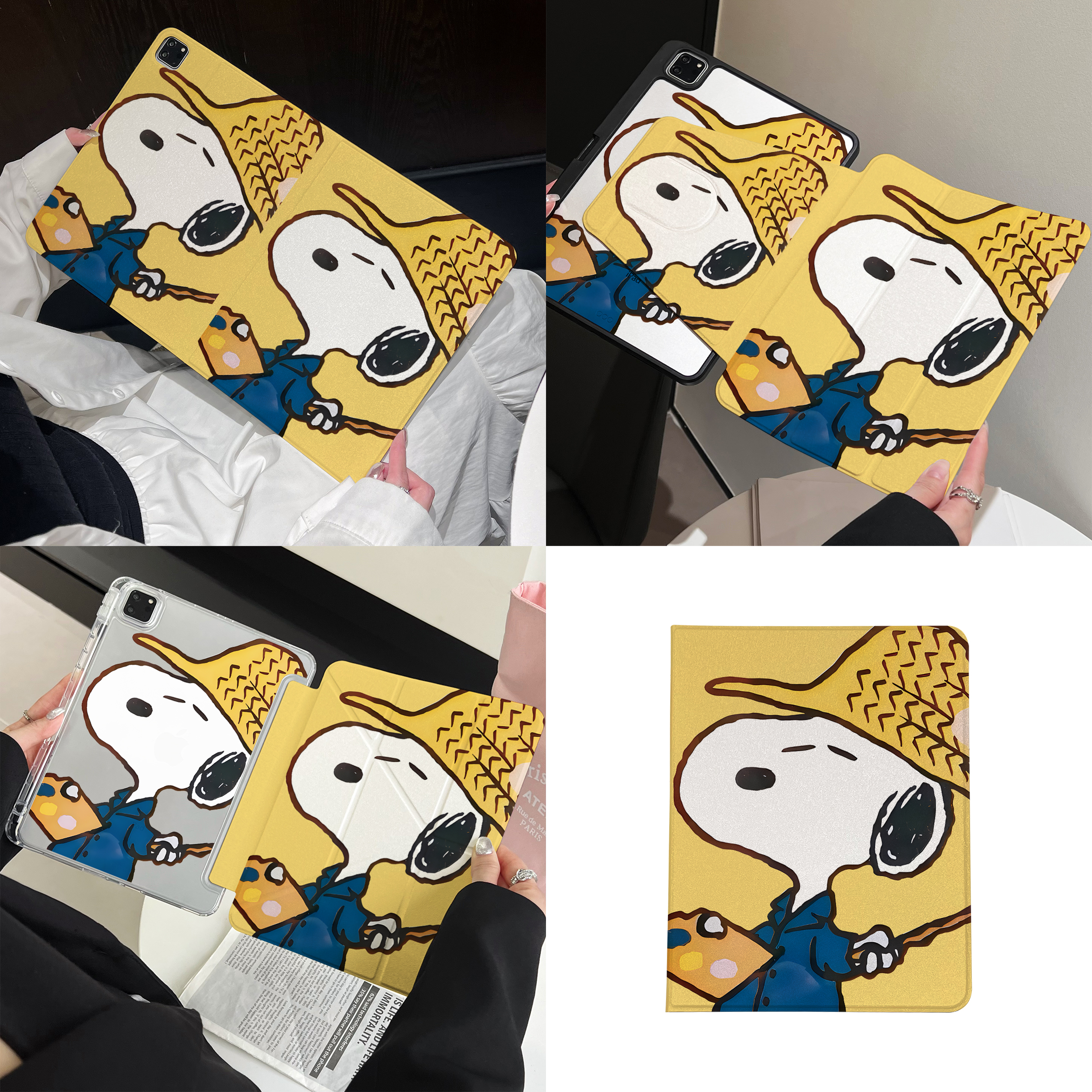 超创意适用ipad11A16保护套第10代10.9书本式pro11/12.9带笔槽720旋转9代10.2寸air45史努比mini67透明y折9.7