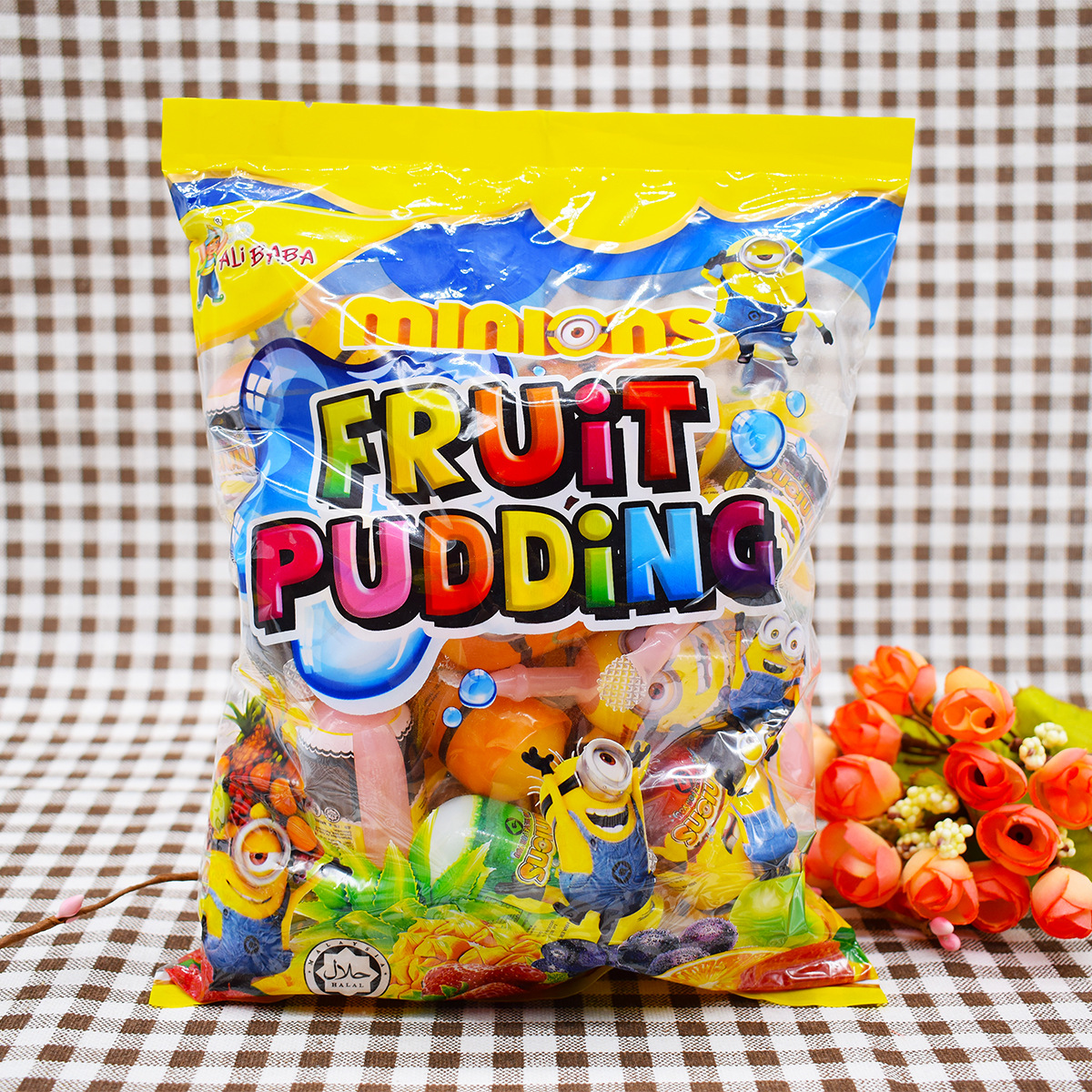 马来西亚进口小黄人ALIBABA综合水果味布丁果冻吸吸袋装休闲零食-封面