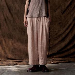 工艺麻宽松直筒九分裤 InchLim 超凡粉不对称斜门襟休闲裤