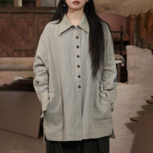 InchLim 工匠感汉麻无性别宽松衬衫 2025秋冬 口 拼接领&袖