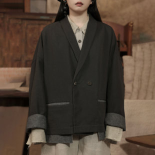 InchLim 拼接口袋 外套 宽松西装 2025秋冬 青果领箱型短外套