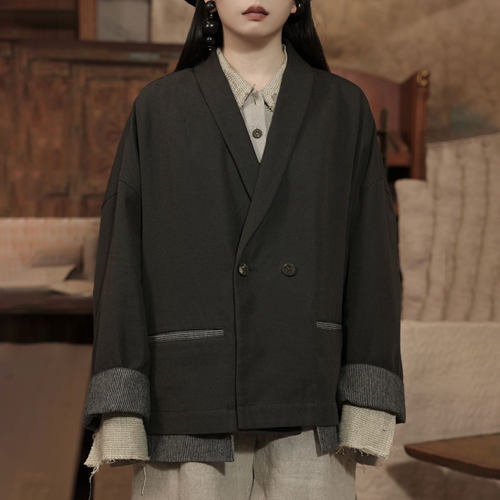 青果领箱型短外套宽松西装外套