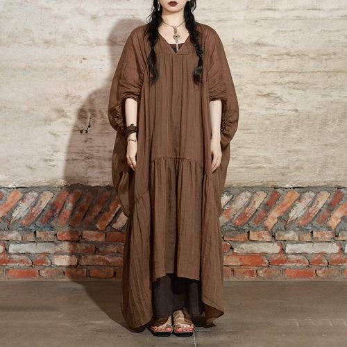 工匠感微透褶皱连衣裙