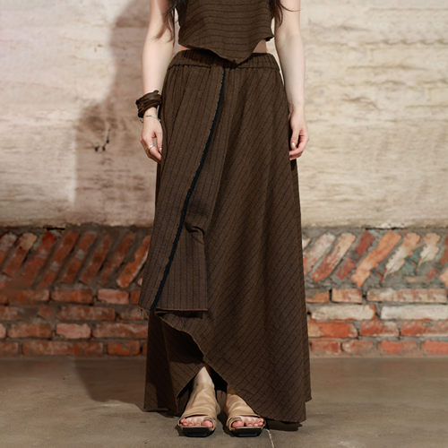 一片式不规则飞边亚麻半裙