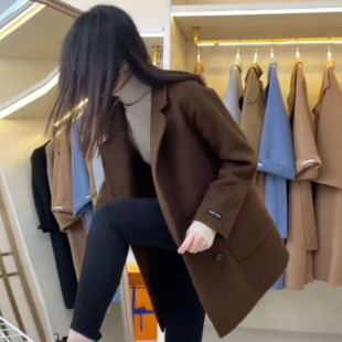 韩版 双面羊毛绒大衣女短款 新款 2024年秋季 宽松高级感毛呢外套 西装