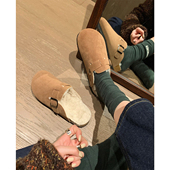 毛毛拖鞋 女外穿冬加绒厚底博肯半拖男鞋 真皮勃肯鞋 同款 促销