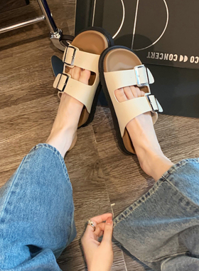 【现货伴价89】真皮厚底勃肯鞋女夏季新款大码拖鞋博肯鞋女式凉鞋