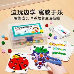 蒙氏夹毛球早教幼儿益智专注力训练2岁3岁精细动作儿童夹珠子