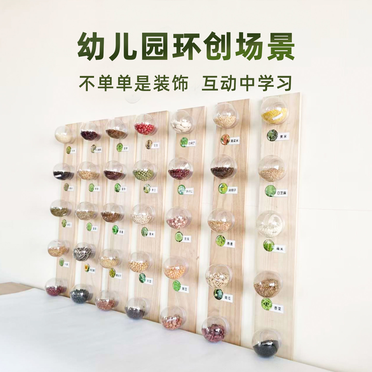 幼儿园种子博物馆主题环创球形塑料瓶装饰材料走廊环境布置标本墙