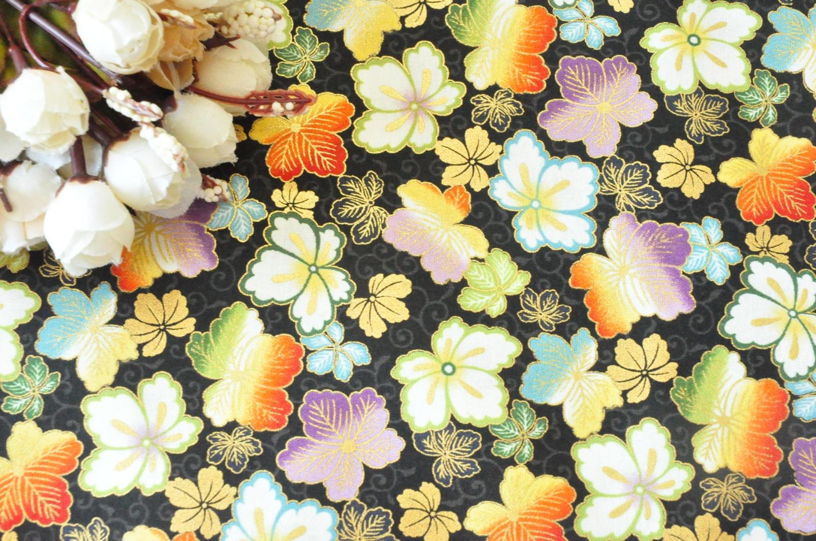 拼布DIY和风纯棉烫金布料和服面料娃衣面料日本进口棉布 五色