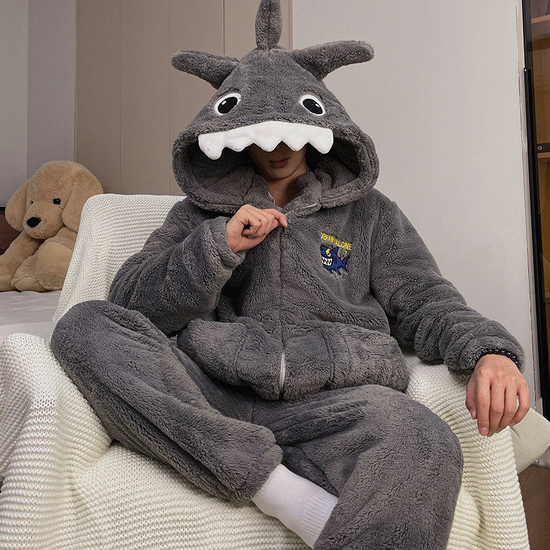 男士睡衣珊瑚绒秋冬季2026新款保暖卡通青少年加厚男款家居服套装