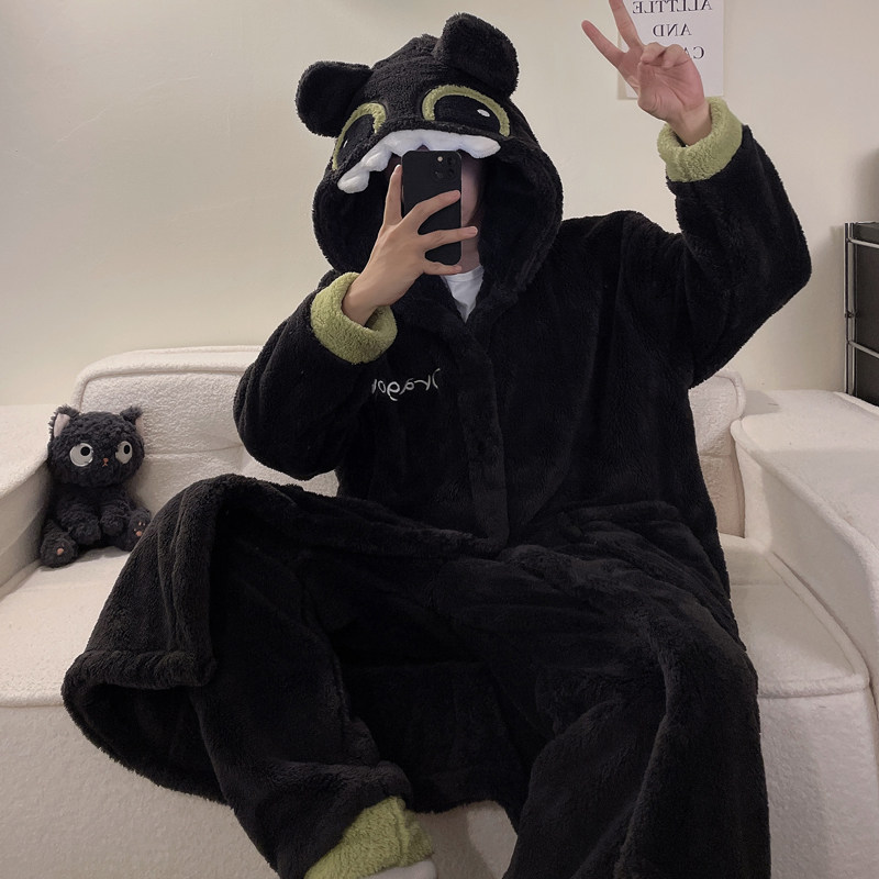2025新款珊瑚绒睡衣男冬季加厚加绒青少年卡通学生大码家居服套装