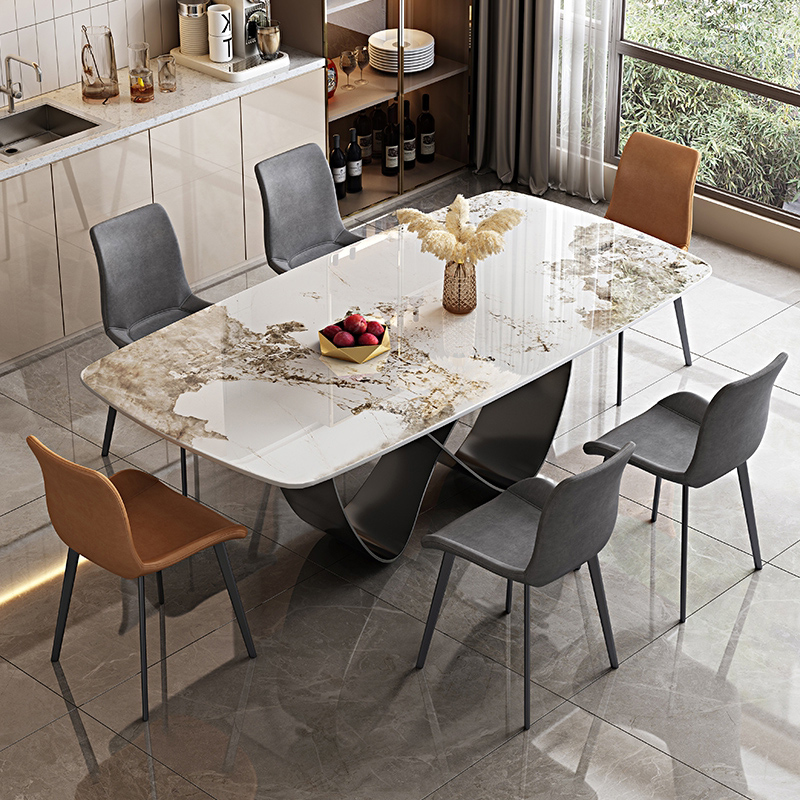 意式轻奢岩板餐桌椅子组合