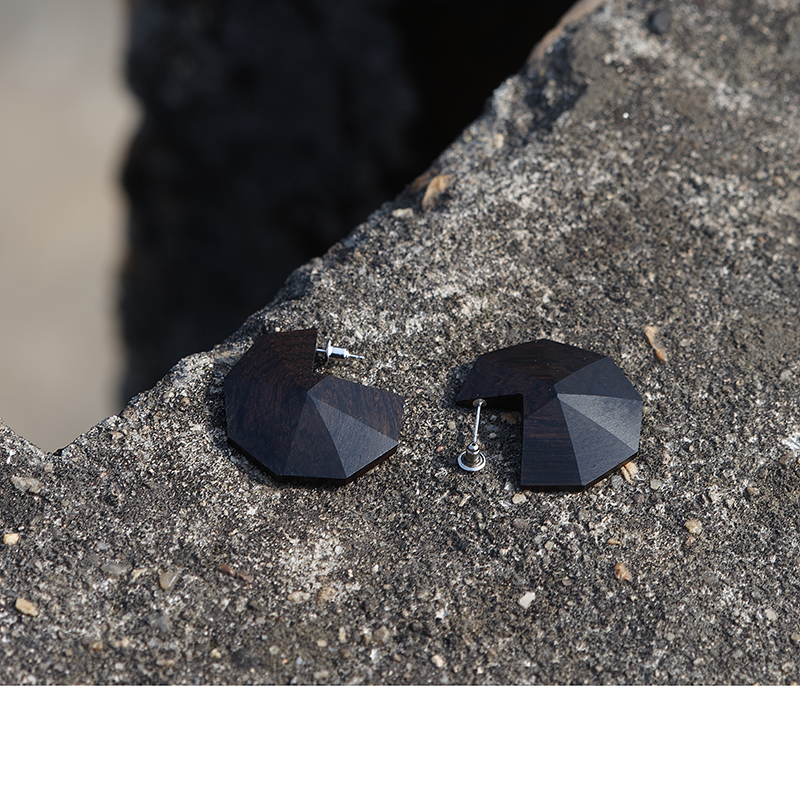 长期主义原创手作黑檀木切面设计纯银耳钉一对百搭不跳人高级简单