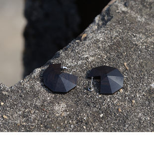 长期主义原创手作黑檀木切面设计纯银耳钉一对百搭不跳人高级简单