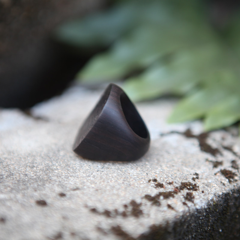 戒指一定要大系列 原创设计黑檀木质平面肌理个性大戒指 夸张小众