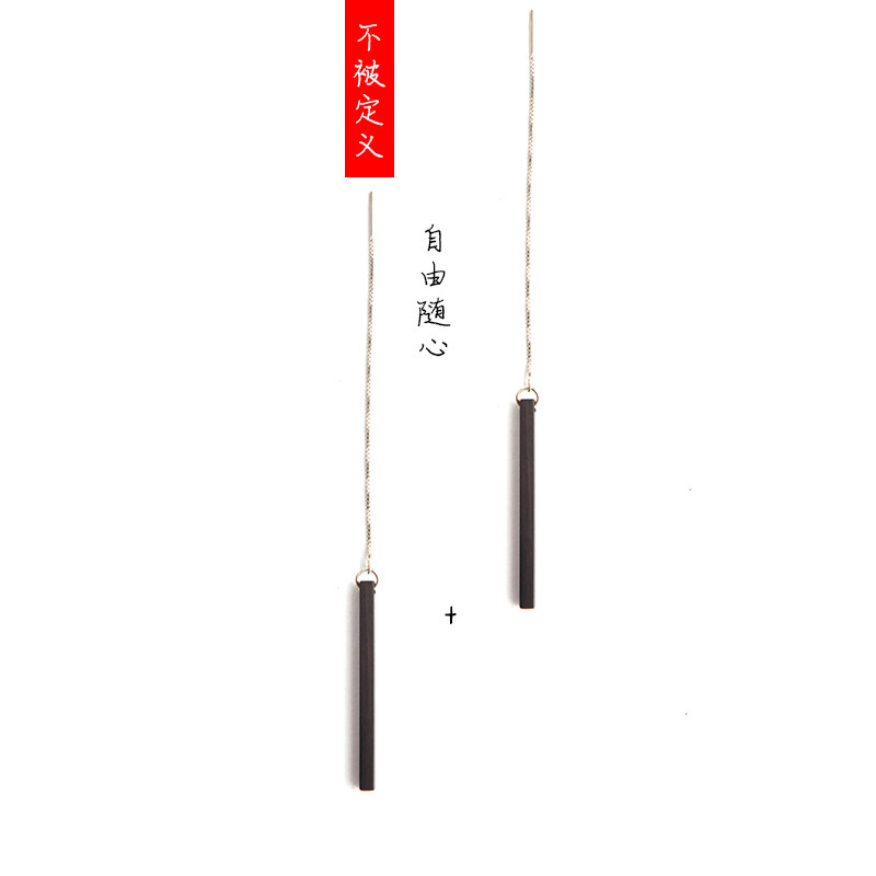 太美了，但请一等！原创设计925银耳线+黑檀木长条几何耳环女神款