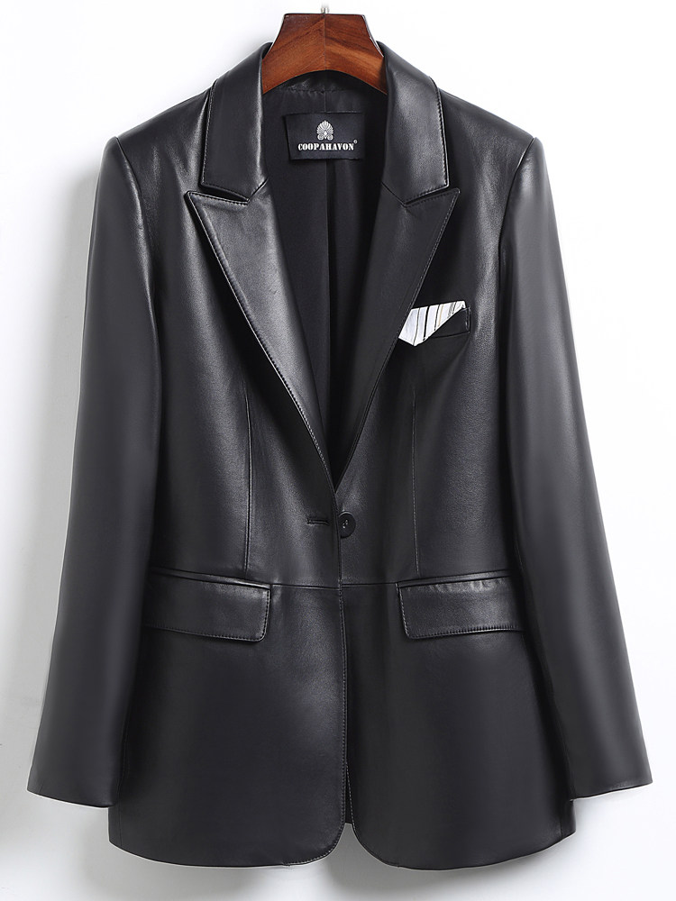 2021 Spring and Autumn European and American fashion leather small suit leather women sheepskin OL slim single-layer leather suit jacket thin