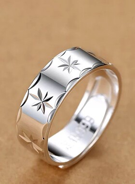 S999足银男士戒指个性潮流男生款单身食指指环开口纯银嘻哈礼物