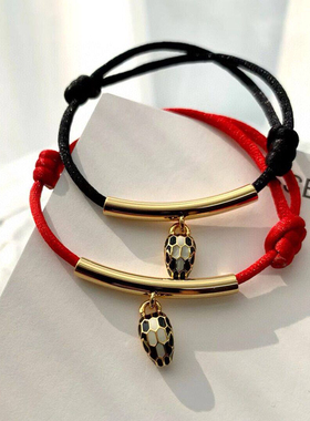 B家蛇年手链红色蛇头手绳本命年纯银镀18k玫瑰金扇形红绳轻奢高级