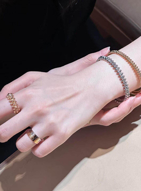 子弹头手镯女纯银镀18k玫瑰金窄版手环手链高级轻奢中性送礼ins