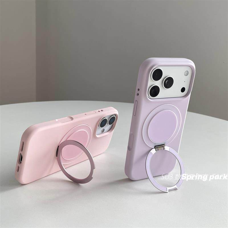 磁吸360度旋转支点壳带支架适用iPhone17苹果17promax手机壳16plus液态硅胶15全包14防摔13耐脏12软Air樱花粉