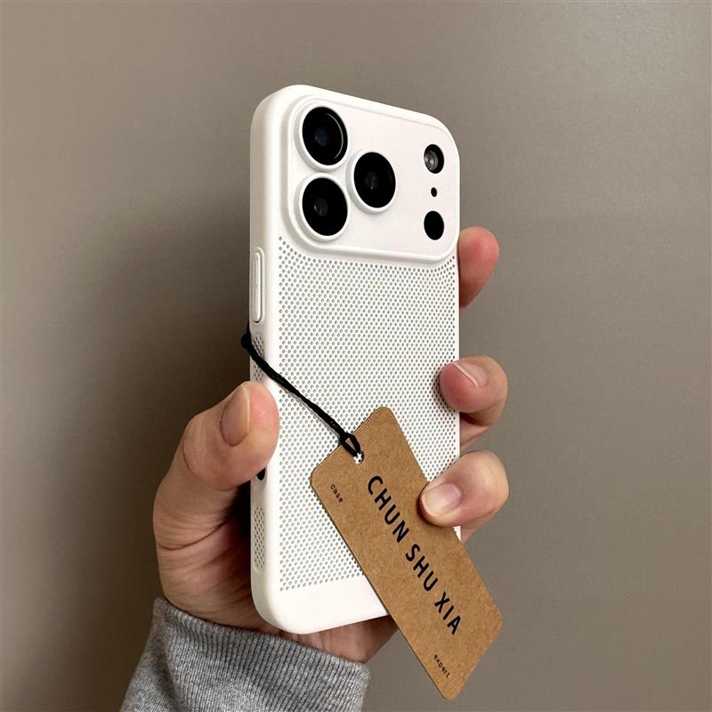 超薄散热透气夏日带一体镜头膜苹果Air适用iPhone17promax手机壳16pro全包小米15硬14保护套13镂空12网78