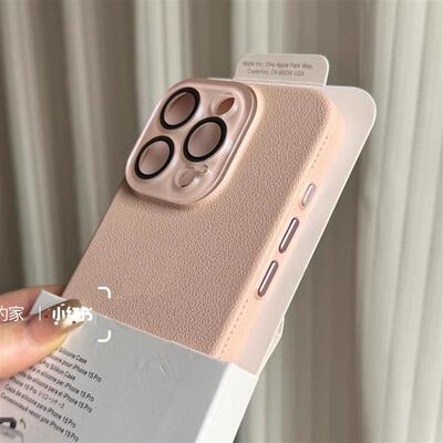 感奢华少女粉水晶镜头荔枝皮纹适用苹果16Pro手机壳iPhone15proma