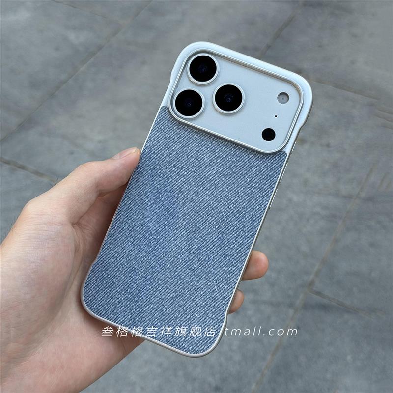 亚麻毛麻布料绒面防滑无边框磁吸适用苹果17Promax手机壳iPhone16/15超薄裸机手感14pro极简文艺小清新电镀硬