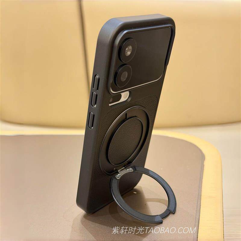 360磁吸支点壳适用小米17promax手机壳xiaomi17pro带一体支架17ultra磁吸充电高级感素皮荔枝纹紫色防指纹