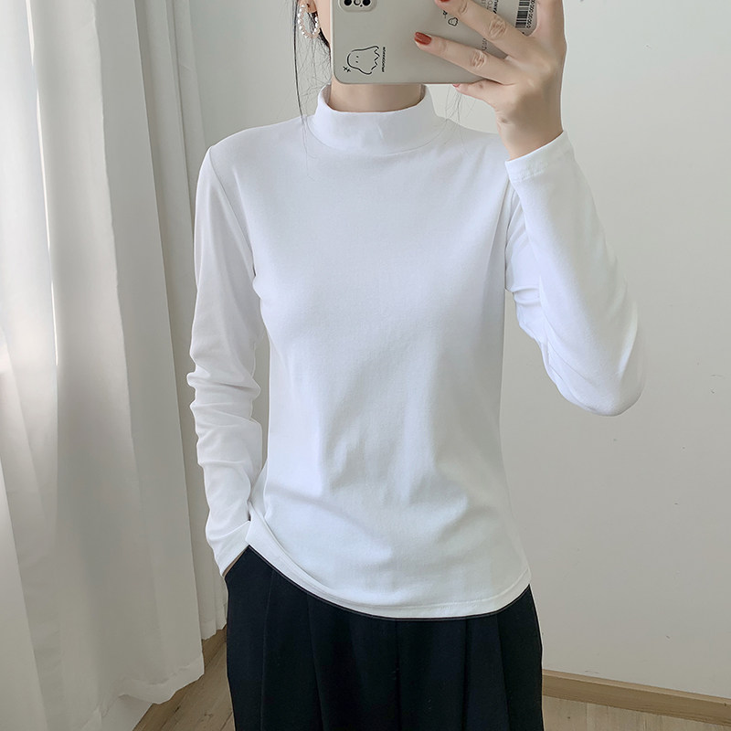 女长袖打底衫中领修身小个子内搭半高领纯棉上衣T恤春秋百搭
