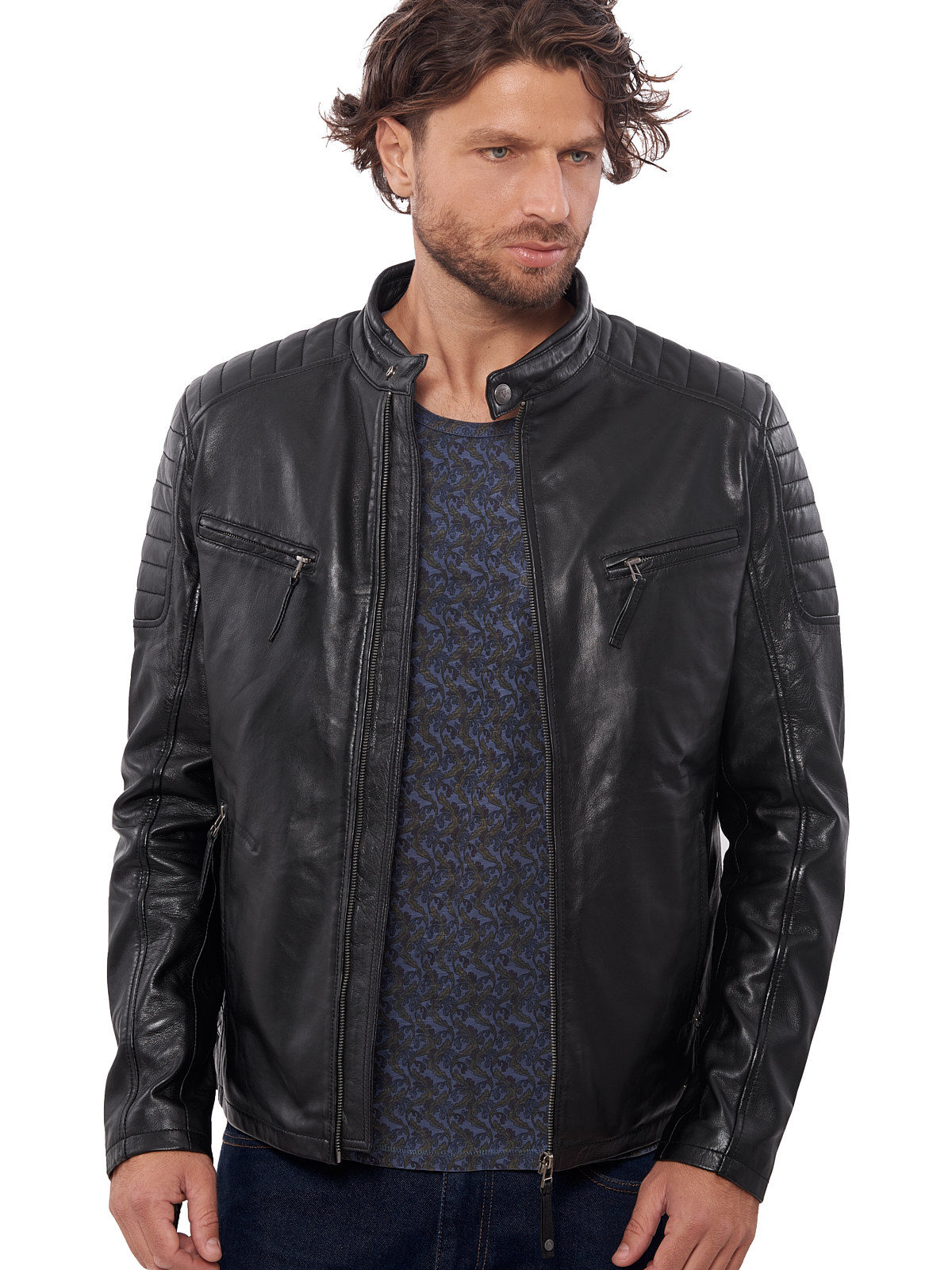 vainas  植鞣皮 头层牛皮真皮皮衣秋冬机车服男装皮衣夹克外套