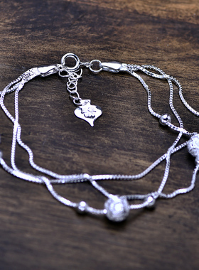 999纯银圆珠手链多串树叶子足银正品真银防过敏精致女时尚气质仙