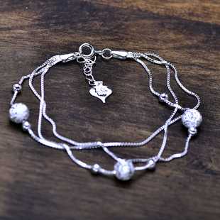 999纯银圆珠手链多串树叶子足银正品真银防过敏精致女时尚气质仙