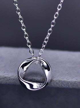 银环圆环项链999纯银项链足银吊坠气质个性女时尚百搭简约防过敏