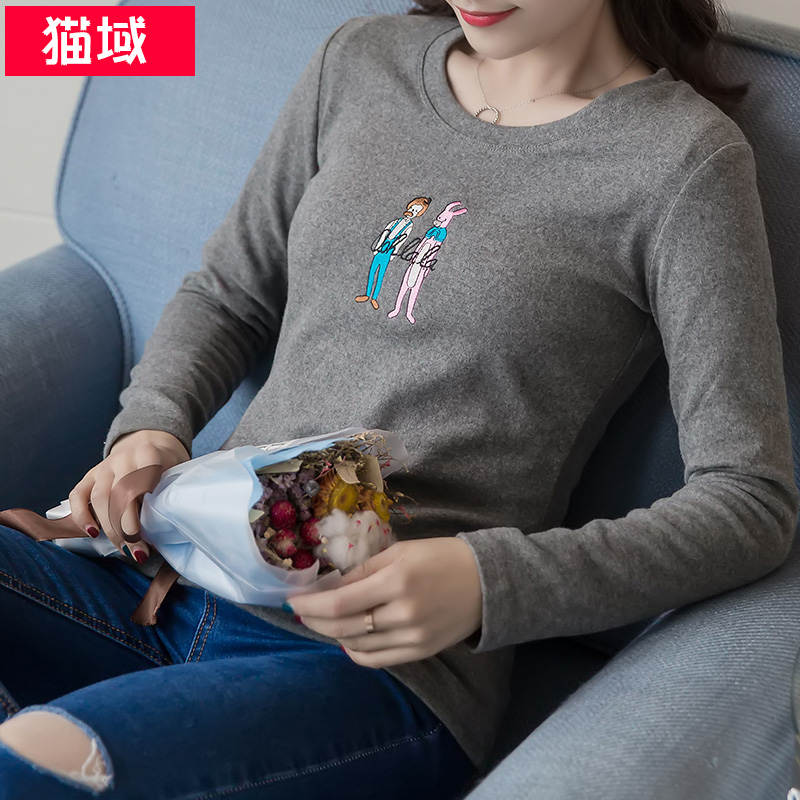 磨毛加厚t恤女长袖修身刺绣打底衫圆领春秋冬chic上衣学生显瘦潮在类目 女装/女士精品, T恤中 - 来自Buy2taobao.com提供专业的淘宝代购服务