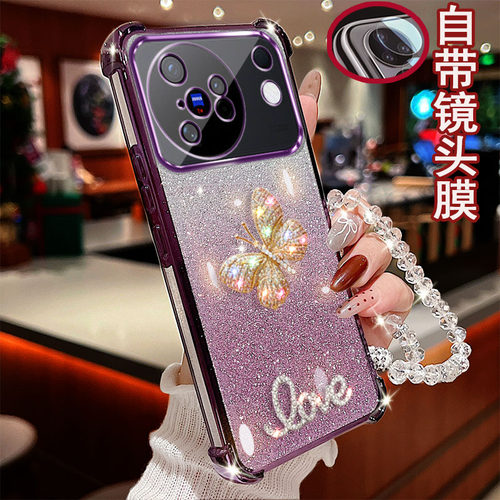 适用于vivo x500手机壳V2602A镶钻蝴蝶四角气囊防摔保护套镜头全包边网红女款高级感时尚奢华风潮流四角加厚