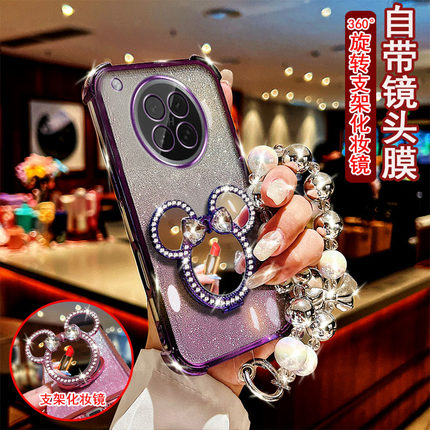 适用于oppo findx8s手机壳PKT110镶钻米奇旋转支架镜子防摔保护套镜头全包边女款时尚奢华风新款潮流四角加厚