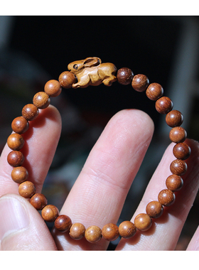 生肖兔属相桃木雕刻黑色佛珠手链