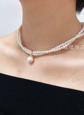 新品天然珍珠甲状腺术后遮挡疤痕项链饰品女款锁骨颈纹微瑕防过敏