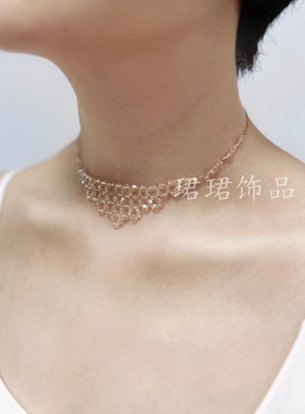 甲状腺术后遮挡疤痕进口奥地利水晶三角形女短款锁骨链秀气百搭