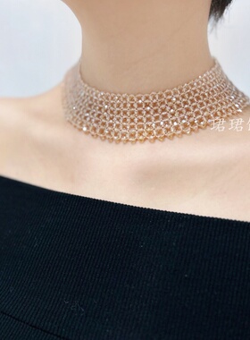 加宽版水晶香槟肤色遮颈纹疤痕项链女夏天定制版不接急单包邮
