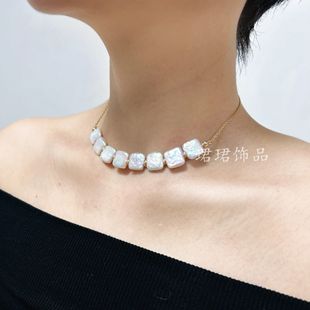甲壮腺术后遮挡疤痕锁骨项链天然巴洛克小方块珍珠女不过敏时尚赞