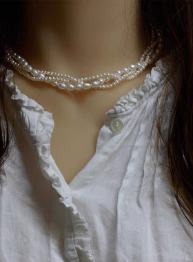 新品天然淡水珍珠甲状腺术后遮挡疤痕女锁骨链米珠麻花淑女925银