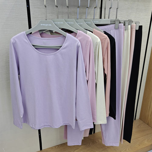 兄华女秋冬款51173舒服棉圆领长袖内衣套装纯棉秋衣秋裤加肥加大