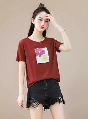 特价清仓雅可yakoko冰棉短袖新款2A205女士圆领显瘦T恤衫时尚女装