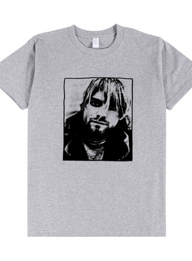 kurt cobain grunge rock punk 黑白 印花男女纯棉T体恤衫T shirt