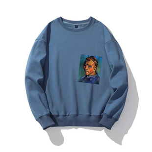 拿烟斗的男孩忧郁蓝色时期文艺绘画贴布加绒宽松圆领卫衣外套
